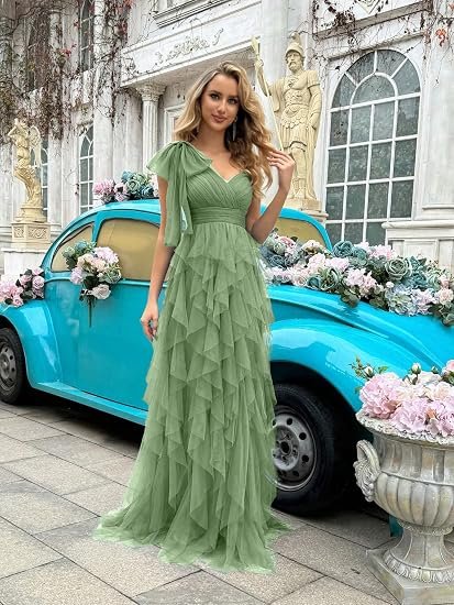 Women Tulle Prom Wedding Guest Bridesmaid Dress Formal Evening Gown - Image 4